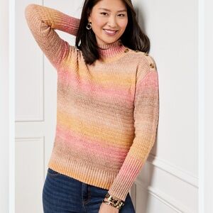 Talbots Petites Button Shoulder Space Dye Sweater, XL
